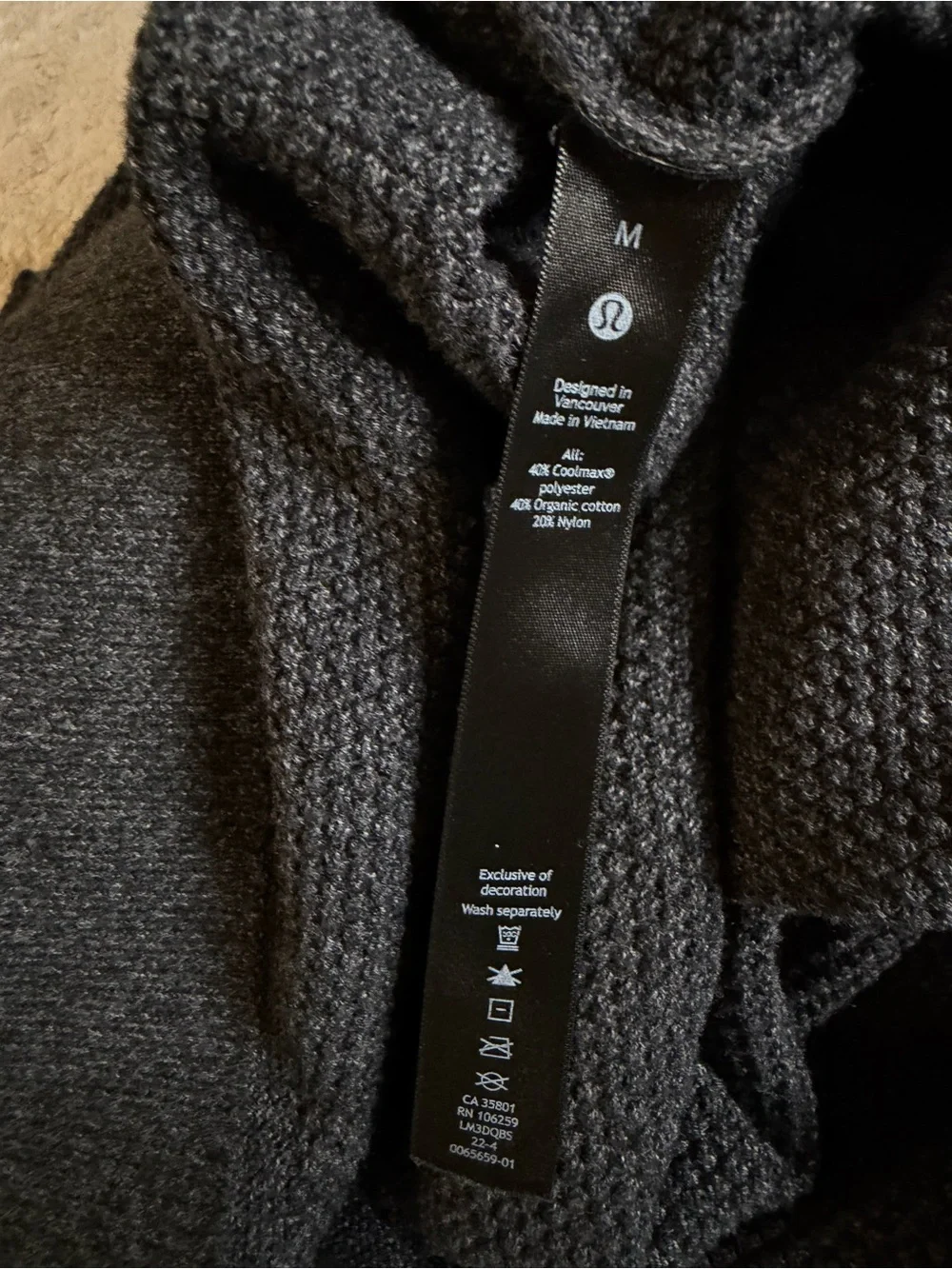 Lululemon Textured Waffle Knit Pullover Crewneck Sweater Men’s Medium Charcoal
